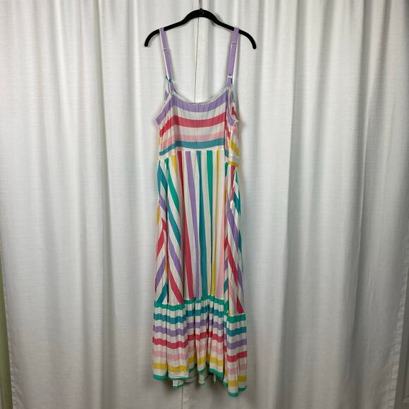 Torrid White&Multi Rainbow Stripe Supersoft Tiered Maxi Dress Sz.3 - Picture 10 of 14